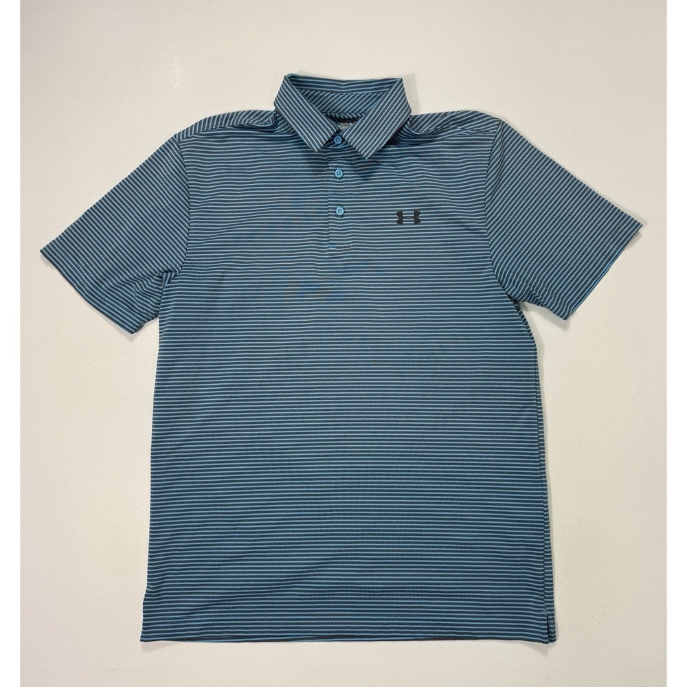 Under Armour Polo Mens Medium Blue Heat Gear Loose Stretch Golf Stripe Shirt
